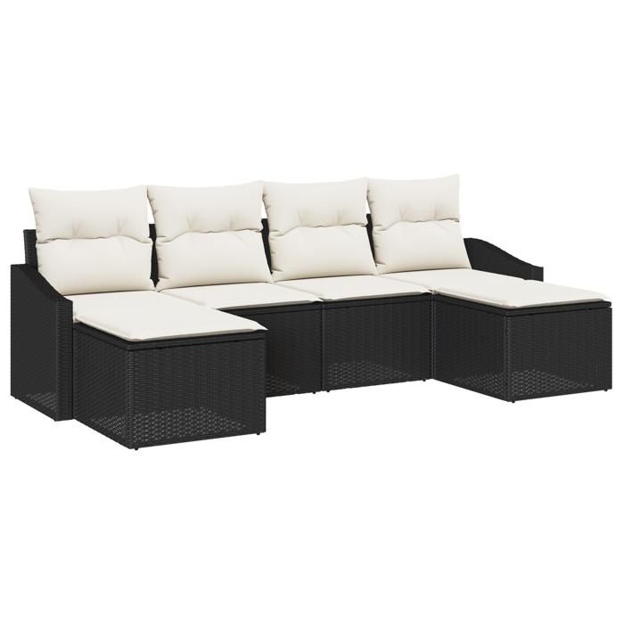 VidaXL Set de jardin de 6 pièces avec coussins en rotin synthétique noir 3355496