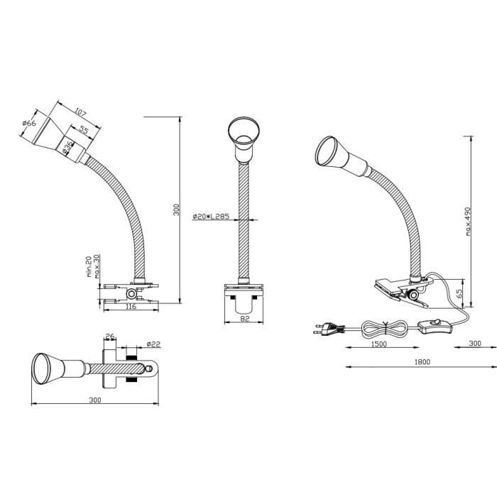 Lampe de table - trio - flexo - 8,2 x 30 cm - 1 x e14 18w - noir