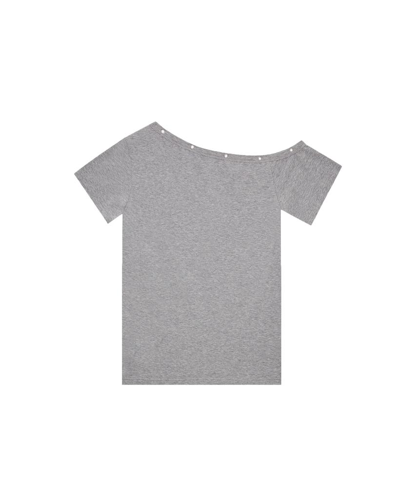 Tansanmageunesyum One-Shoulder Eyelet T-Shirt (Gray)