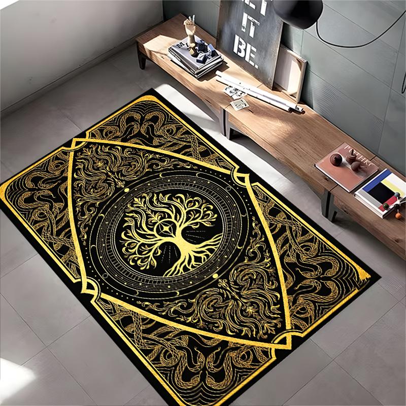 Golden Tree of Life Pattern Carpet with Black and Elegant Design Style Suitable for use as an anti-slip for living room bedroom sofas