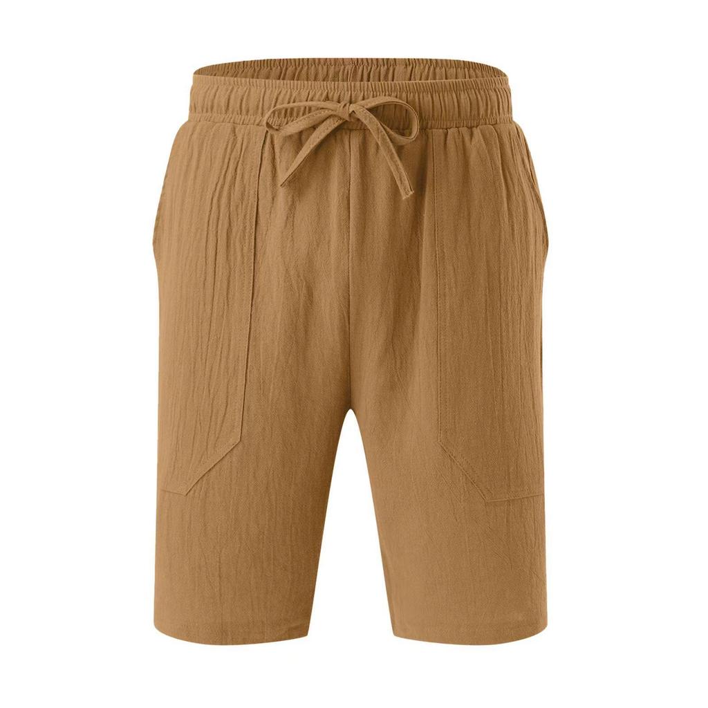 Men's Cotton Linen Summer Shorts - Drawstring Waist, Straight Leg, Breathable, Comfortable for Daily Wear or Beach Use
