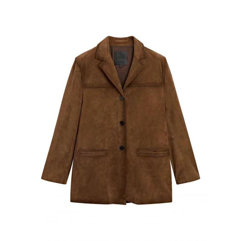 Spring New Women Loose Fashionable Retro Brown High-Grade Suede Texture Blazers 4717827