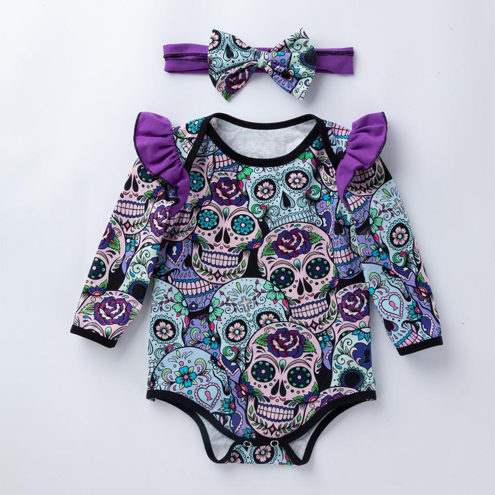 Newborn Baby Girls Long Sleeve Halloween Cartoon  Romper Jumpsuit