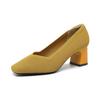 Fashion High Heels for Women 2025 New Square Head V-neck Solid Color All-match Single Shoes Slip on Breathable Knit Women Work Shoes