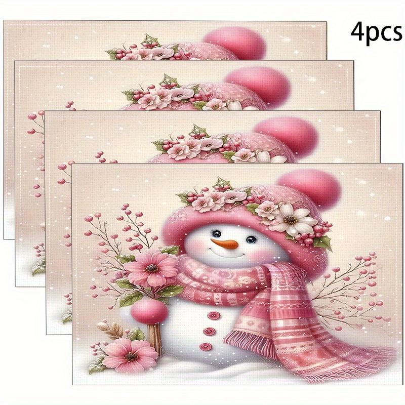 4-Piece Snowman Waterproof Placemats Family Gatherings Christmas Parties Winter Table Decor Accessories 4PCS