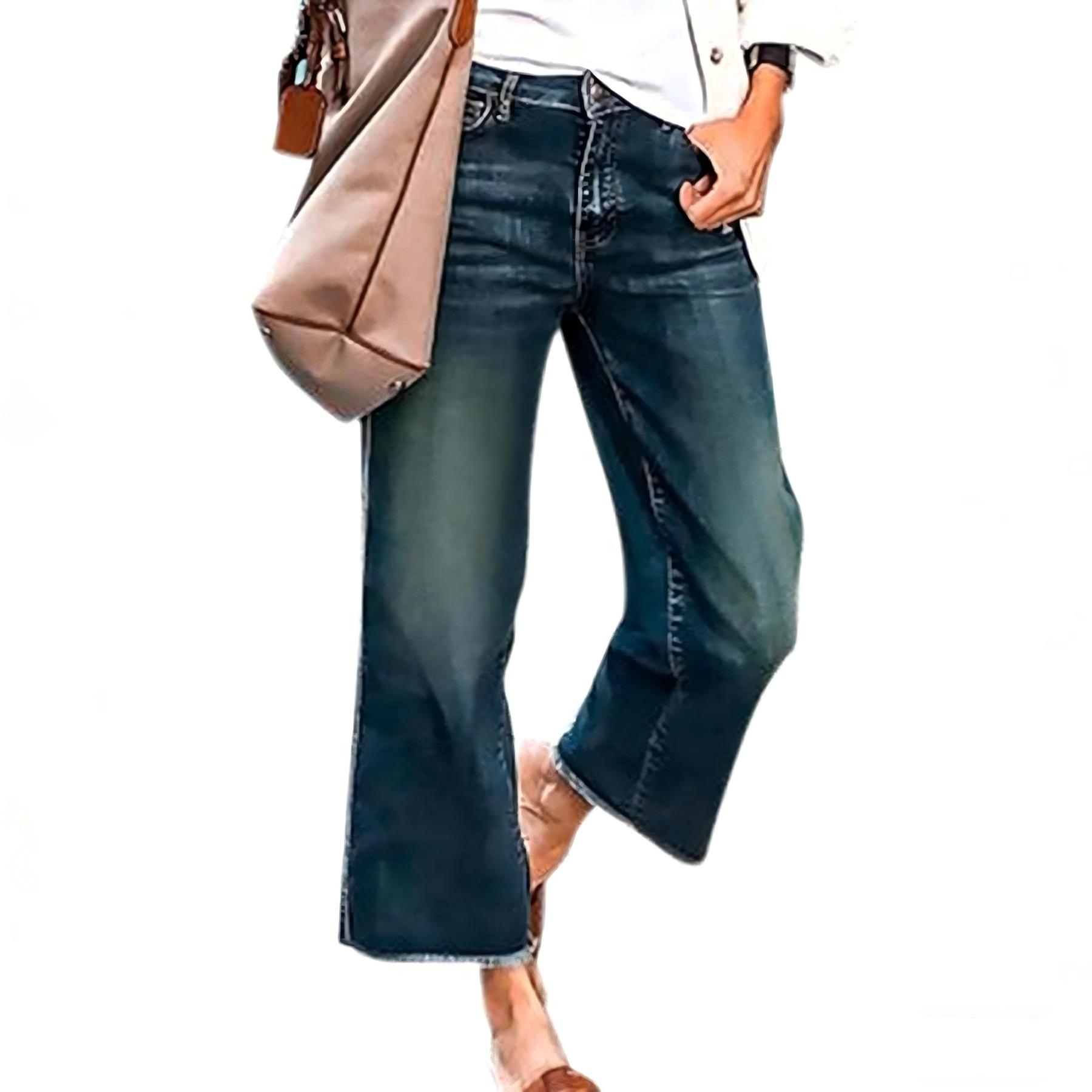 

Vintage Street Style Fringed Wide-Leg Denim Pants Large темно-синий