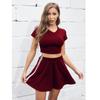 Women Summer Leisure Sports Suit Solid Color Short T-Shirt A-Line Skirt Suit
