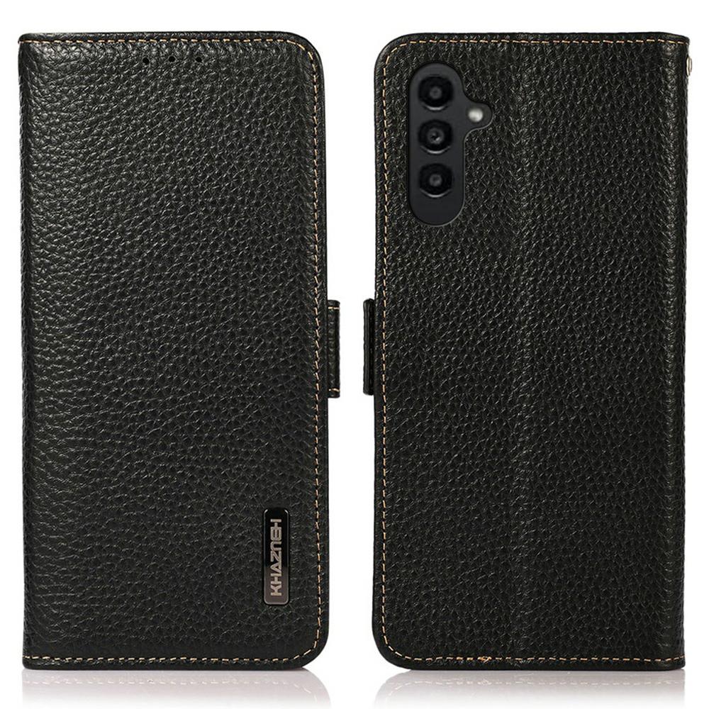 KHAZNEH Чехол для телефона Samsung Galaxy A56 5G Обложка из натуральной коровьей кожи Блокировка RFID Black