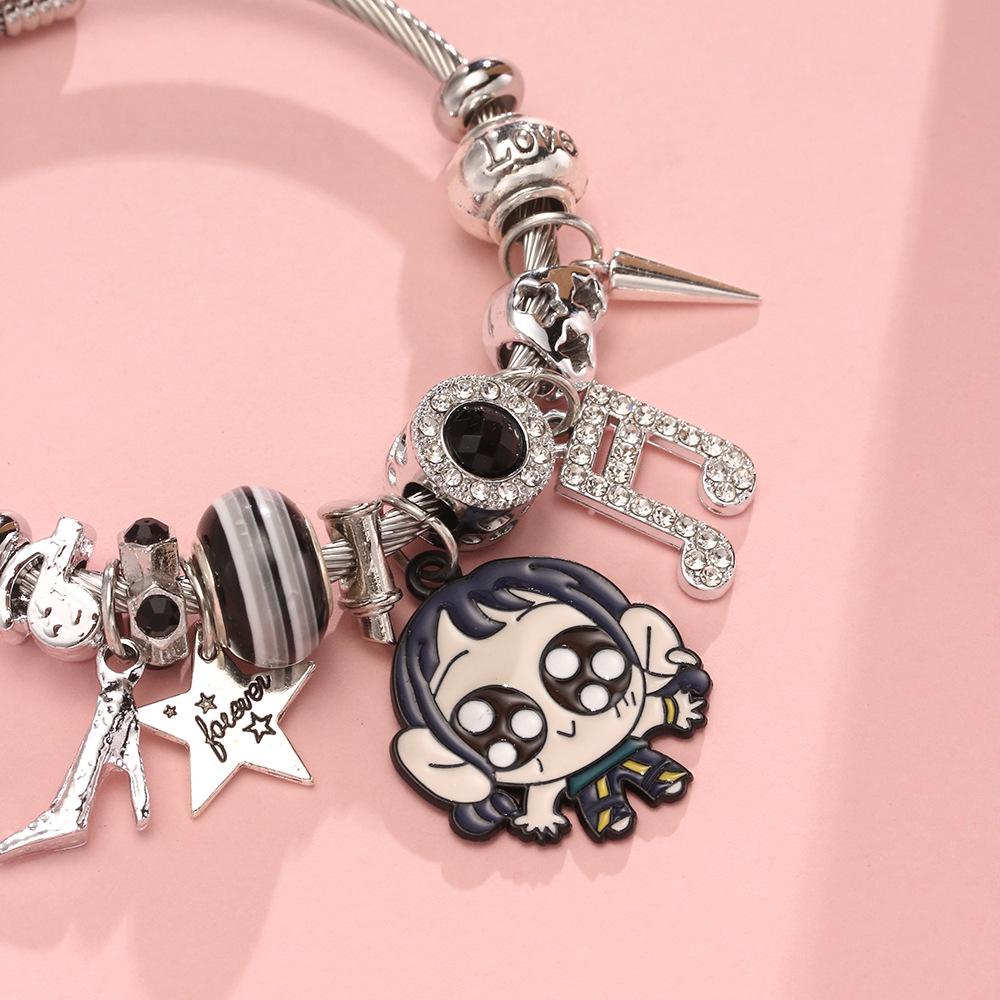 K-POP Demon Hunter Girl Group Rhinestone Pendant Stainless Steel Bangle Bracelet