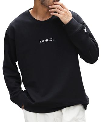 Kangol Crew Neck Size Black A Brand Logo Long Sleeve Loose Fleece Black and White Sweatshirt, L, Men's Sweatshirt, Fall, Winter, Spring, Oversized,