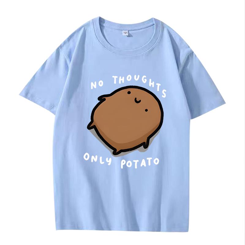 Cute Potato Graphic "No Thoughts Only Potato" Print T Shirt men women Oversized 100% Cotton top short sleeve Summer Unisextops