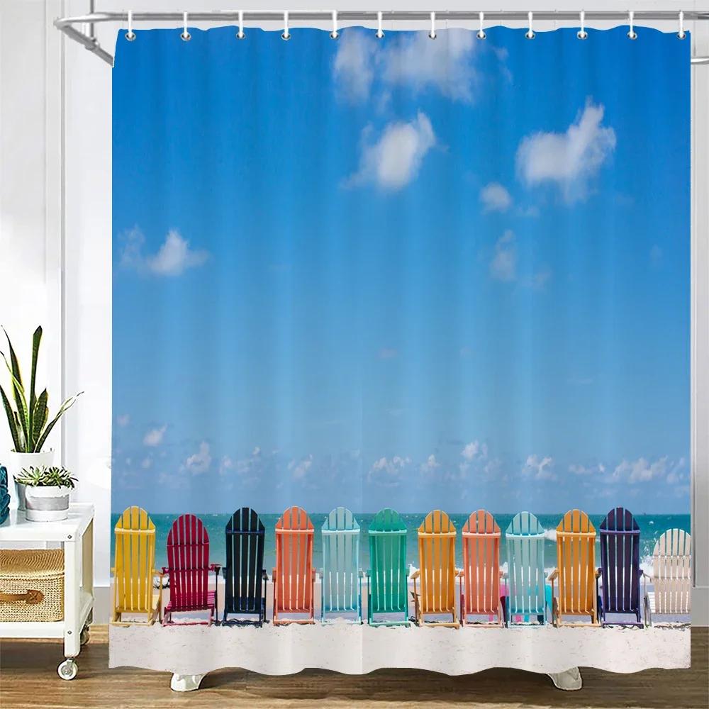 3d Printing Sea View Beach Shell Sea Surf Shower Curtains  Bathroom Curtain Waterproof Polyester Cloth With Hook Bath Home Decor