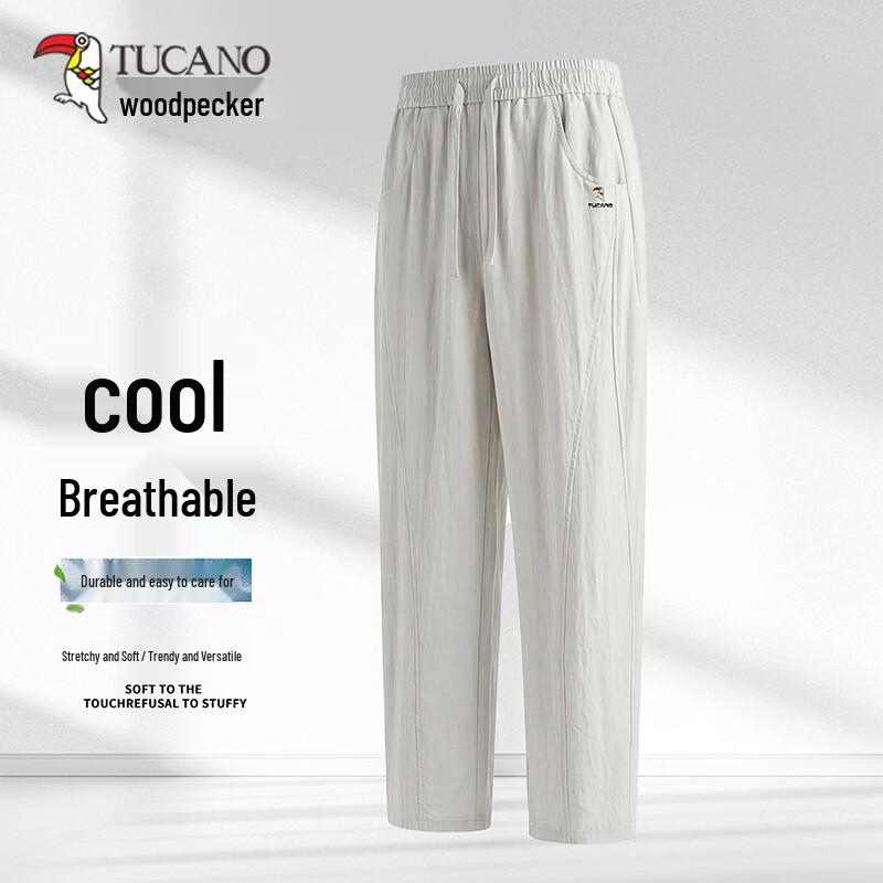 Tucano Men s Summer Tencel Lyocell Ice-Cool Straight Casual Pants 4XL светло-серый