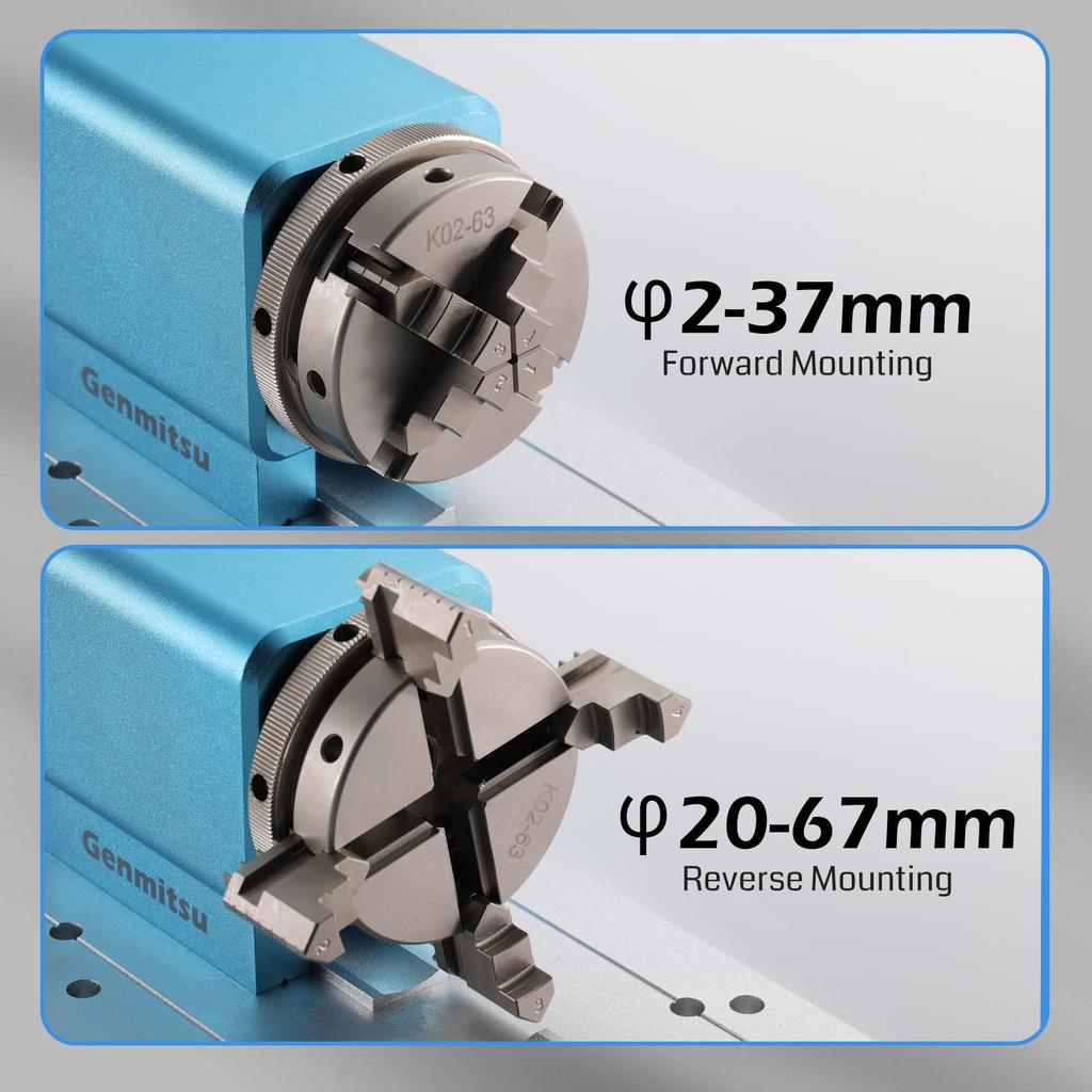 Genmitsu Rotary Module Kit for Prover XL 4030 V2 CNC Router Machine with NEMA23 Planetary Gear Stepper and Clamping Range 4-Axis Motor, 4-Jaw Chuck,