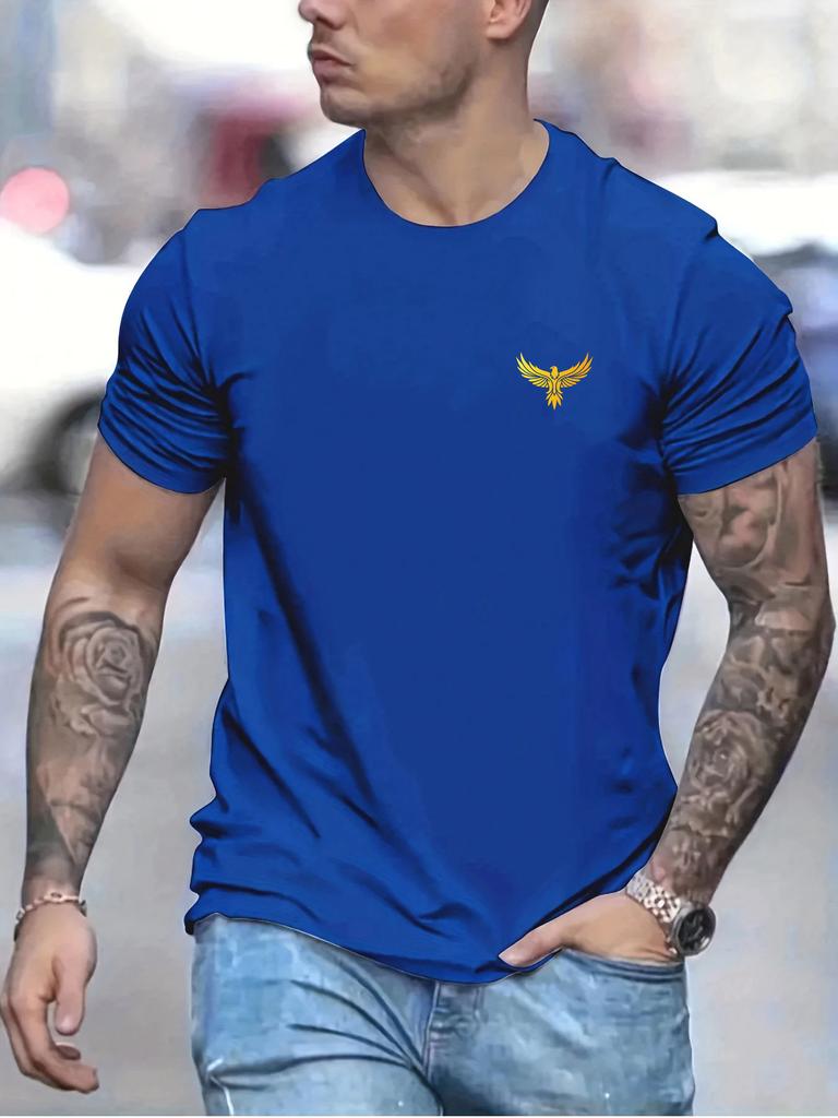 Summer Men's Cotton Casual Loose Eagle Pattern Printed Round Neck Short Sleeve Large Street Handsome High Quality T-shirt