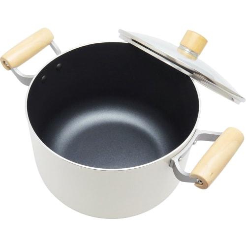 Wahei freiz Two-handed pot 22cm with glass lid White Wooden handle Compatible with IH and gas Nordies NR-7976