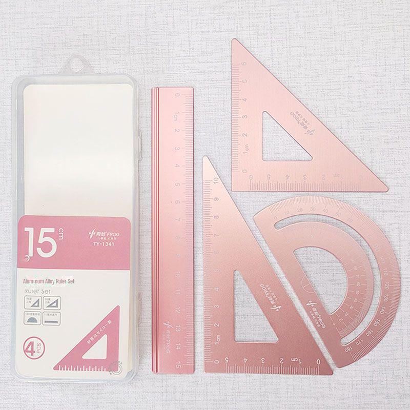 Multifunctional Pink Aluminum Alloy Ruler Set for Primary Students with Laser Engraving