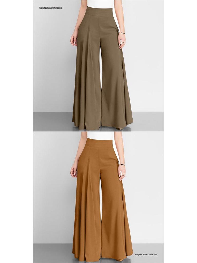 2026 Spring Women's High Waist Wide Leg Casual Pants - Solid Color, Lightweight