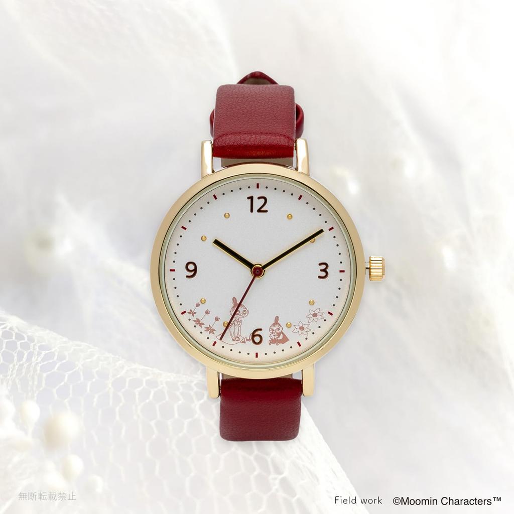 Feldarbeit Analoge Uhr mit Moomin Leder Einfache Moomin Aufdruck Uhr Rotes Damendesign, Armband, J, MOM021-3