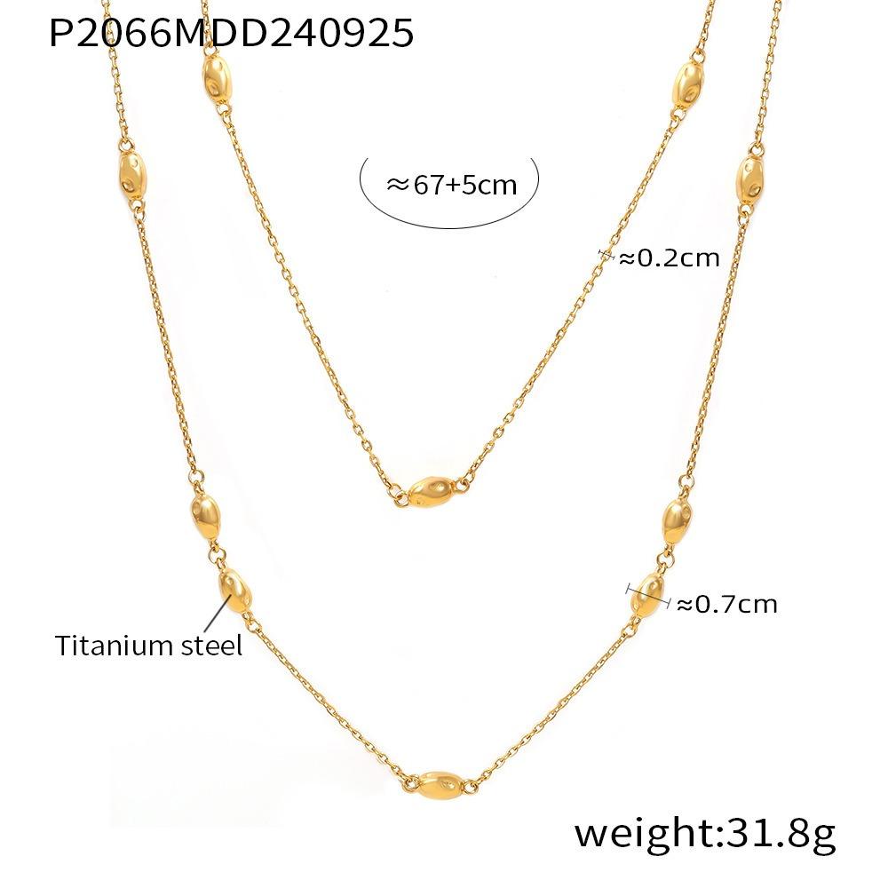 Golden Double-layered Beaded Sweater Chain, Elegant and High-end Layered Necklace 18K Gold Plated Stainless Steel