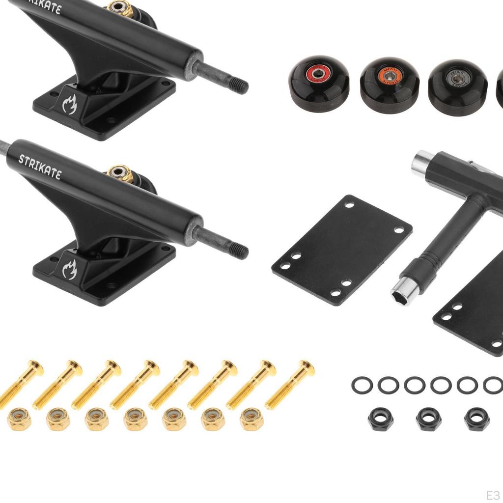 5" Skateboard Achsen Schwarz, Räder mit Lagern 52mm, Werkzeug, Riser