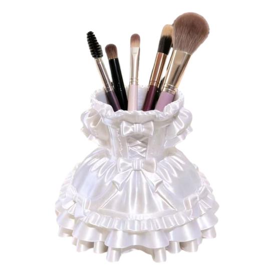 

Makeup Brush Storage Box Princess Dress Shape 3D Printed Pen Holder Large Capacity Organizer for Home Office белый