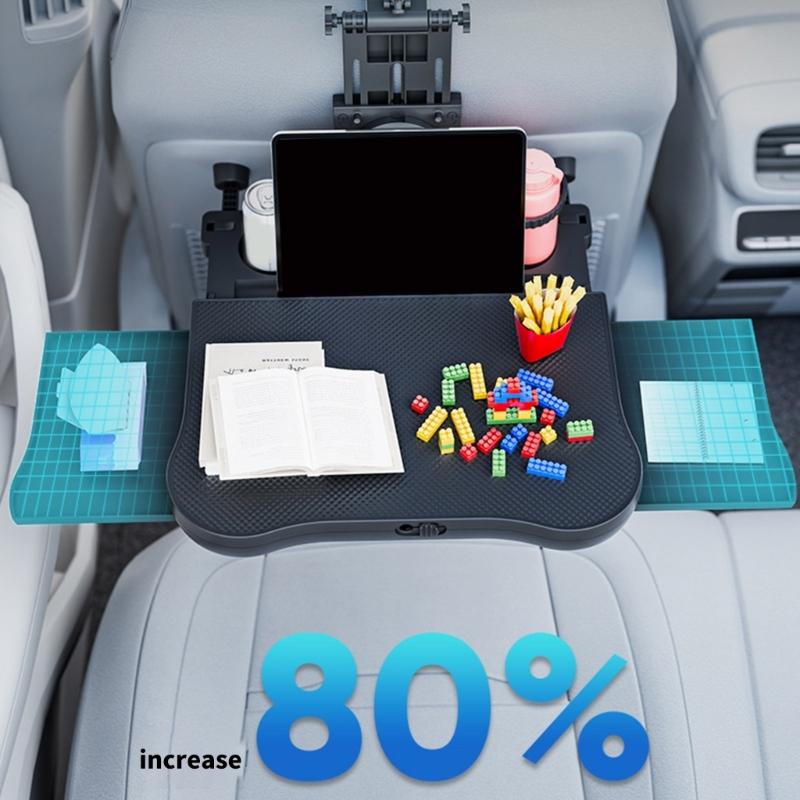 Adjustable Car Desk with Not Slip Surfaces & Storage Drawer Multiple Use Back Seat Organizers Simple Installs for Long Trip