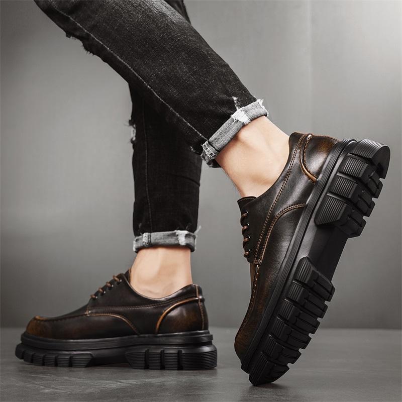 Fashion Men's Thick-soled Leather Shoes Lace Up Casual Shoes