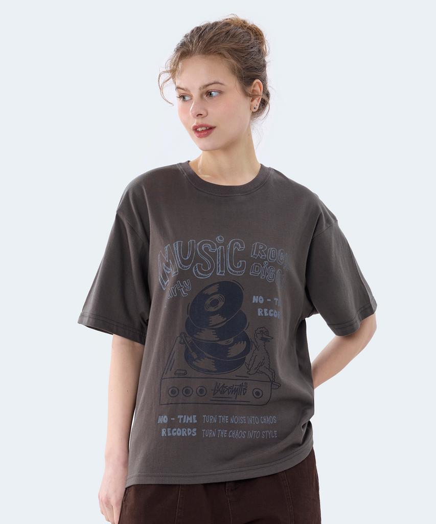 Yosemiti Music Pop Print Short Sleeve T-Shirt Charcoal Yt-3Y18