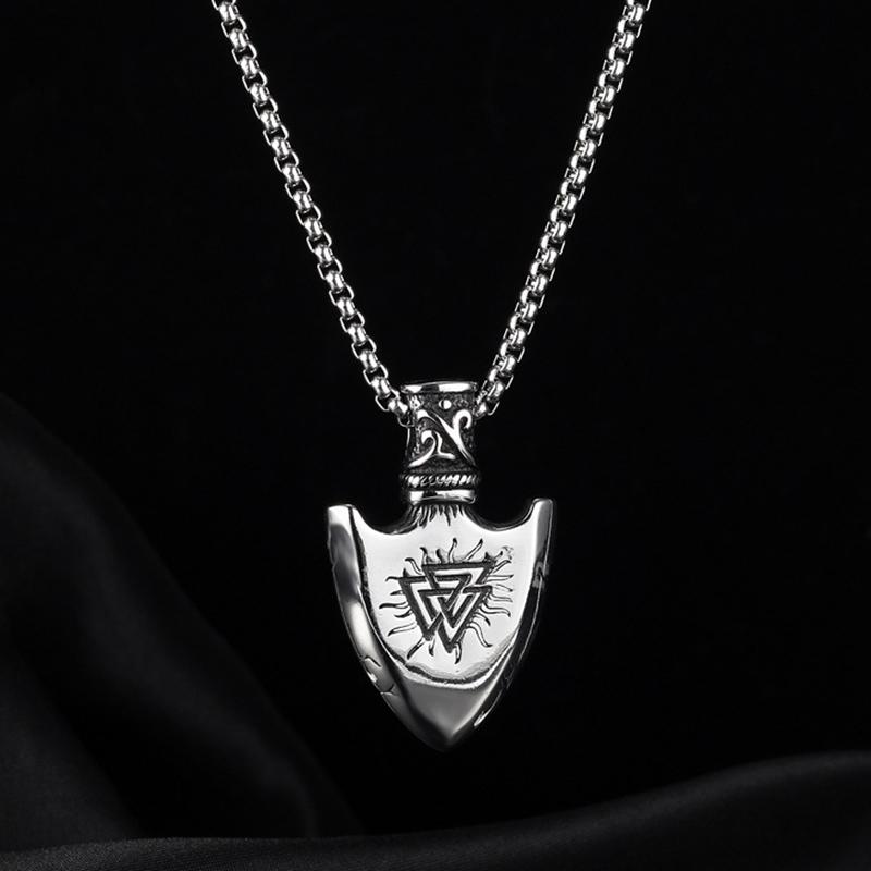 Triangle Shield Pendant Necklace For Men Women Vintage Hip Hop Punk Copper Color Viking Stainless Steel Chain Neck Accessories