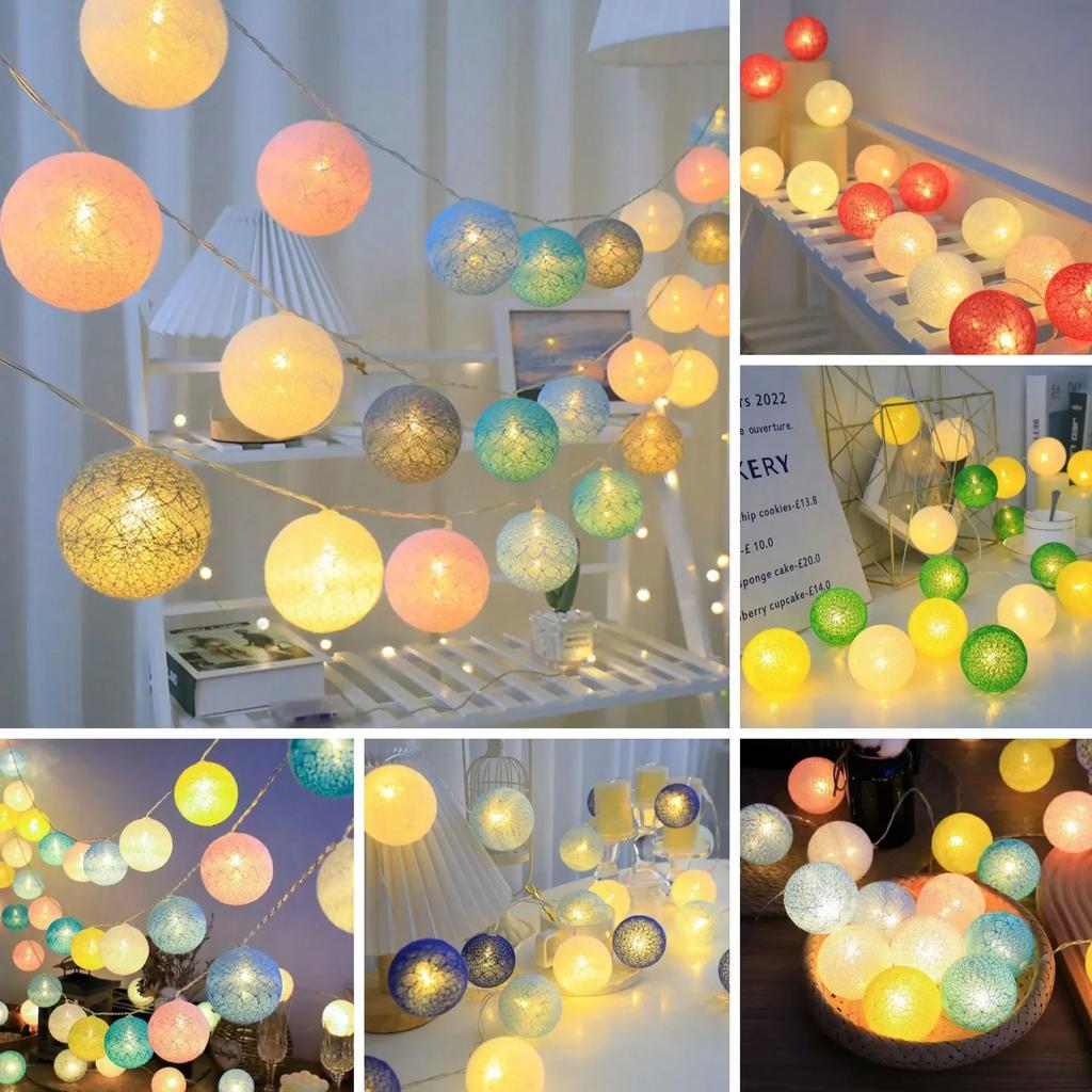 3CM Cotton Balls String Lights Garland Fairy Street Lights Christmas Decorations for Home Outdoor Wedding Garden Patio Lights