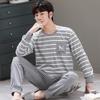 Casual Men Spring Autumn Nightwear Knitted Cotton Pajamas Set Long Sleeved Long Pants Fashion Elegant Mens Leisure