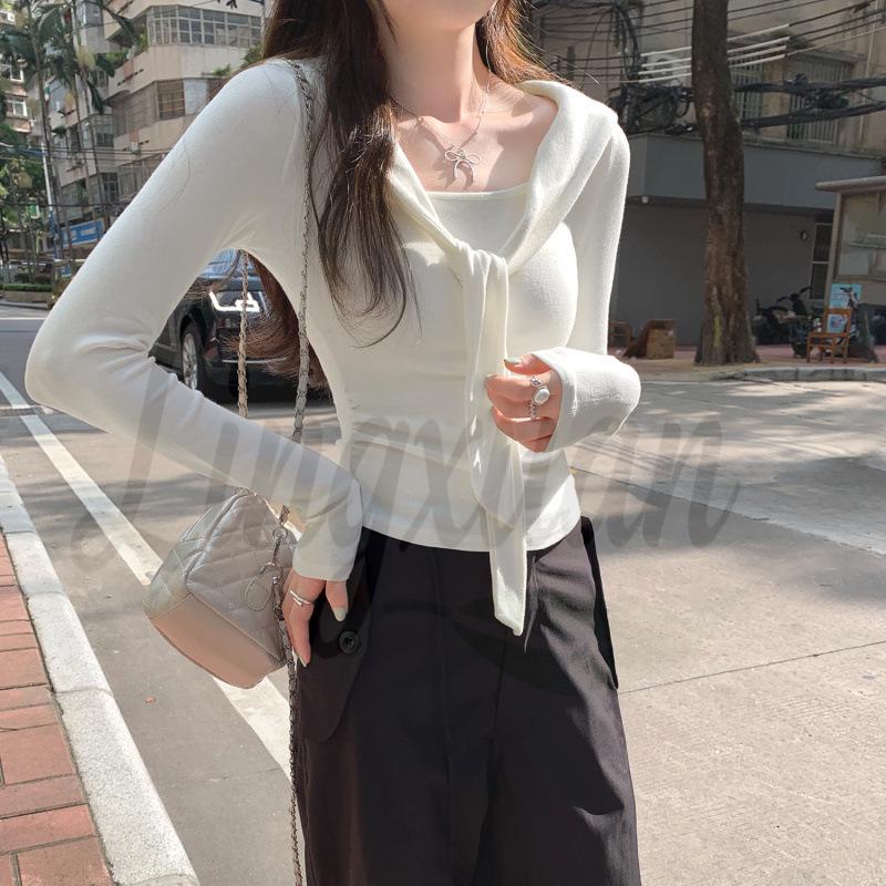 

Korean Style Purple Two-Piece Shawl Long-Sleeve T-Shirt Women’s Slim Fit Top - Autumn 2026 New Arrival Extra Large белый