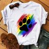 Women's Large Size Short Sleeve Crewneck T-Shirt Cartoon Hand-Painted Dog Paw Print Warm Polyester Fabric Summer Fashion