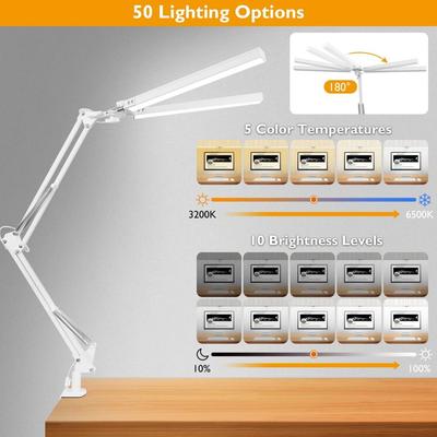 LED Desk Lamp with Clamp Adjustable Swing Arm Desk Lamp Eye-Caring Dimmable Table Light Led Computer Monitor Light