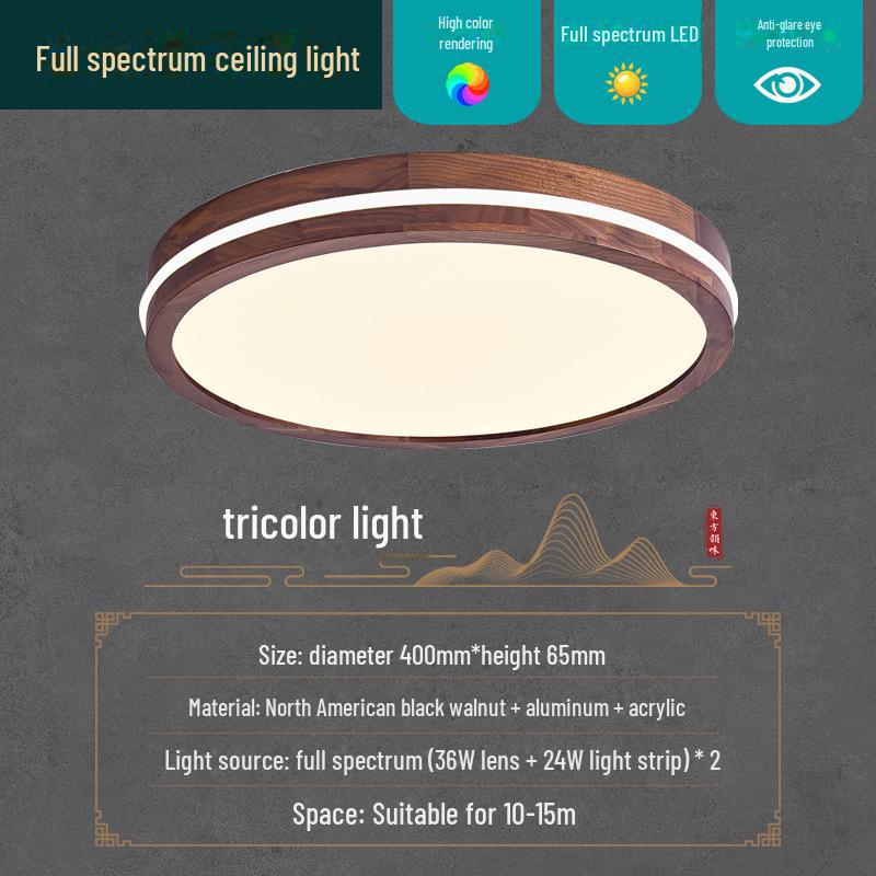 Solid Wood North American Walnut Ceiling Lamp with Full Spectrum Eye Protection for Living Room and Bedroom