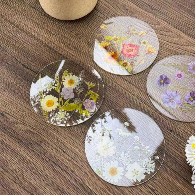 1/4 Stück 2D Runde Bunte Bedruckte Untersetzer Transparente Künstlerische Florale Untersetzer Hochzeit Geburtstag Tischdekoration Muttertagsgeschenke