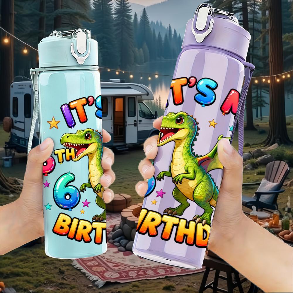 1PC It Is My 6th Birthday Dragon Splash 750ml Color Plastic Water Bottle Leakproof Flip Straw Lid For Sports Office Home Use