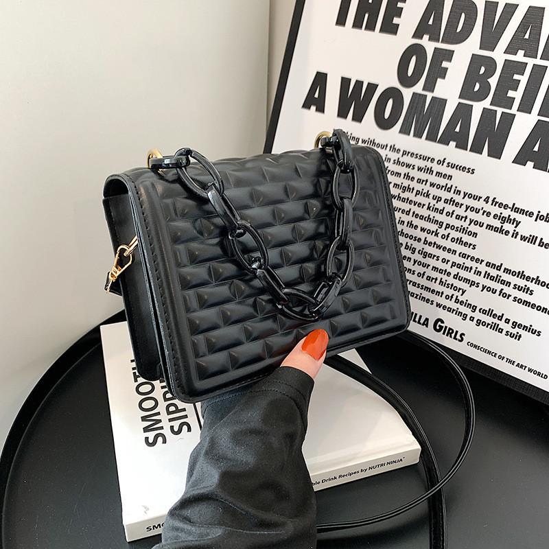 

Fashionable Soft Pu Leather Chain Bag With Hidden Zipper Pocket Inside чорний