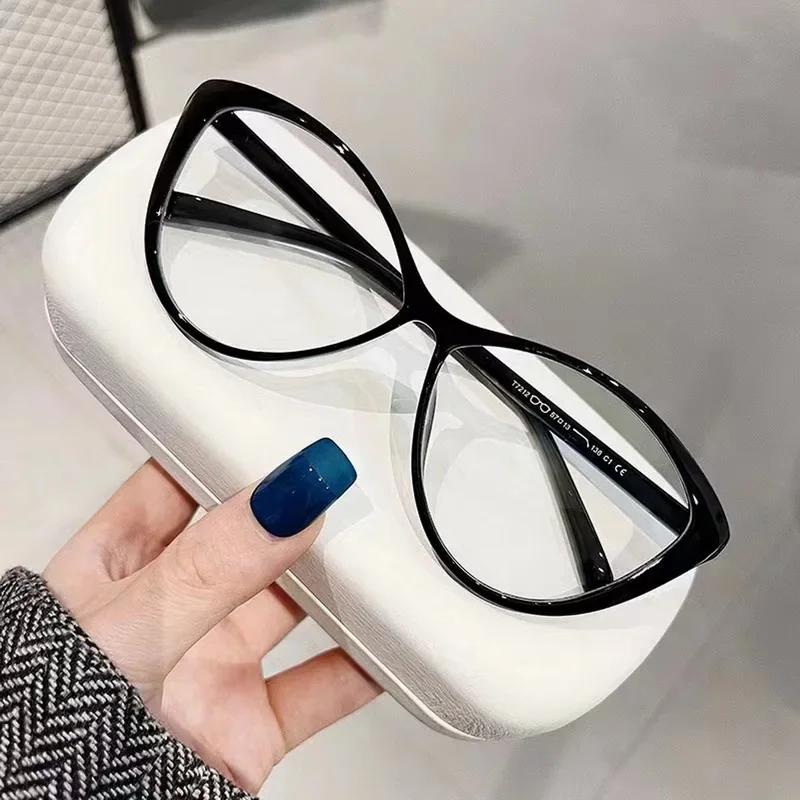 New Women'S Vintage Cat Eye Myopia Glasses Fashion Anti Blue Light Transparent Eyeglasses Large Frame Reading Computer Glasses