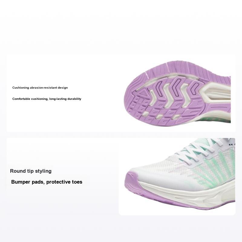 Anta Kids Round Toe Lace-Up Comfortable Shock Absorbing Durable Low-Top Running Shoes Kids Running Shoes White Green Purple T22335597R-2 36