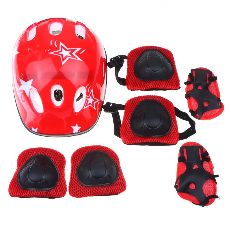 7Pcs/Set Kids Bike Helmet Child Sports Cycling Protection Knee Elbow Pad Sets Balance Bike Roller Skating Helmet Guard Capacete красный