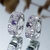 Lindos Pendientes de Aro Redondos de Zirconia Blanca y Morada para Mujer, Joyería de Boda Simple de Color Plateado Vintage para Mujer