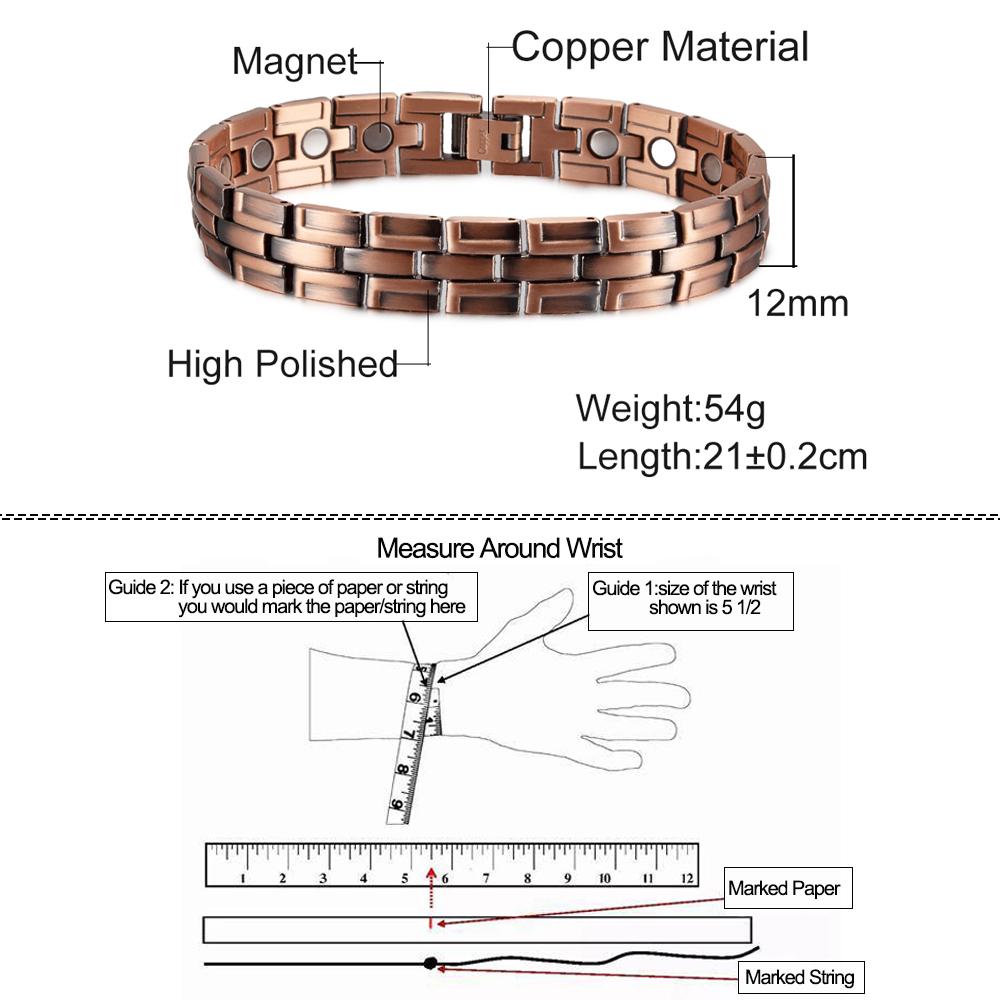 Brățară magnetică Ikuinen Brațară magnetică din cupru pur Brățară magnetică cu lanț pentru bărbați Brățări din cupru pentru bărbați