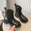 Girls Ankle Boots Side Zipper Children Fashion Leather Boots Non-slip Kids Black Short Boots Anti-Slippery 2024 Winter New
