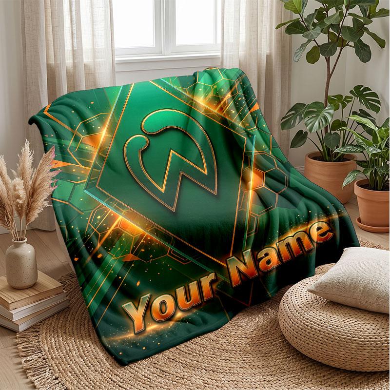 Coperta in Flanella Personalizzata con Nome Testo FC Werder Bremen Logo Calcio Coperta Plaid in Pile Personalizzata Regalo Speciale per Divano Camera da Letto Casa