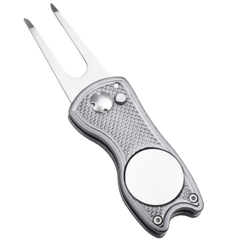 Metal Foldable Golf Divot Repair Tool With Golf Ball Marker