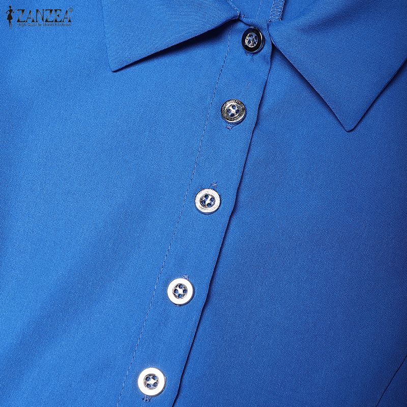 ZANZEA Damen Freizeitkleid Sommer Halbsleeve mit Umlegekragen