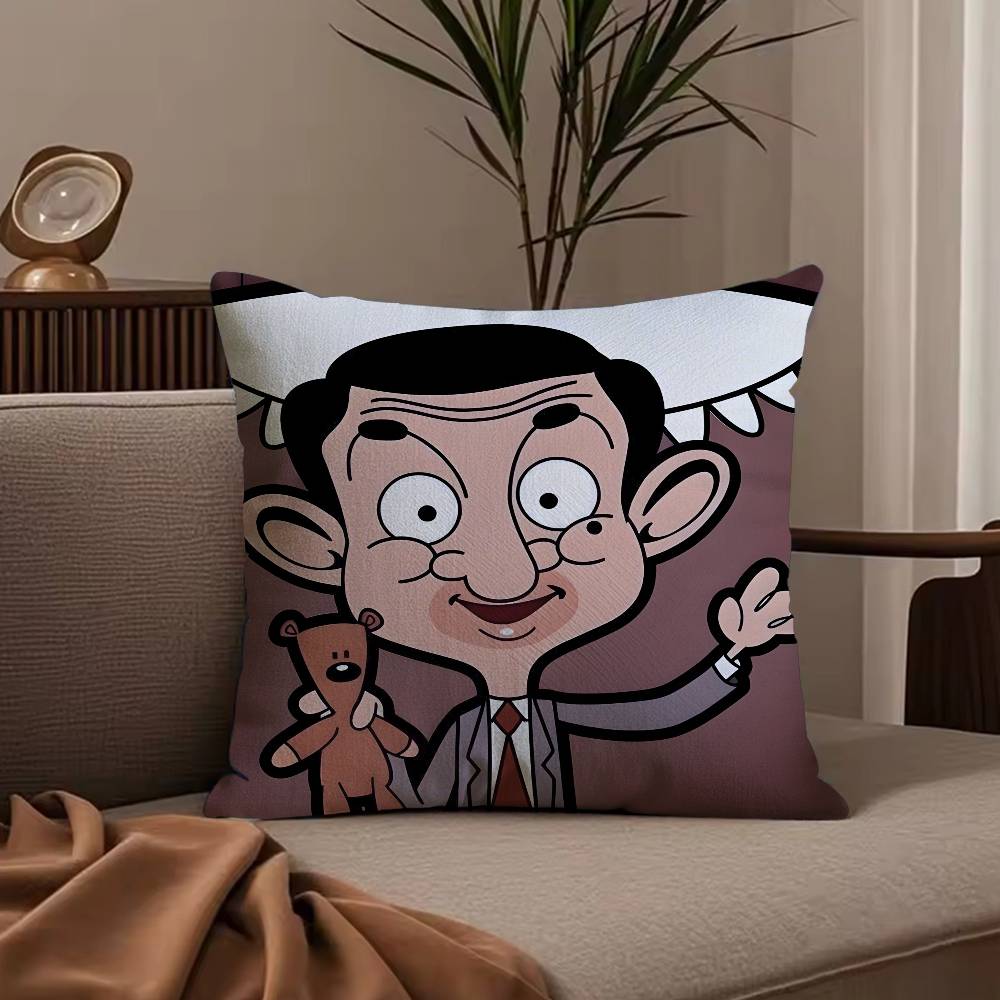 Cartoon M-Mr. BeanS Pillow Case Anti-dustmite Pillowcase Invisible zipper silky short plush Sofa cushion cover