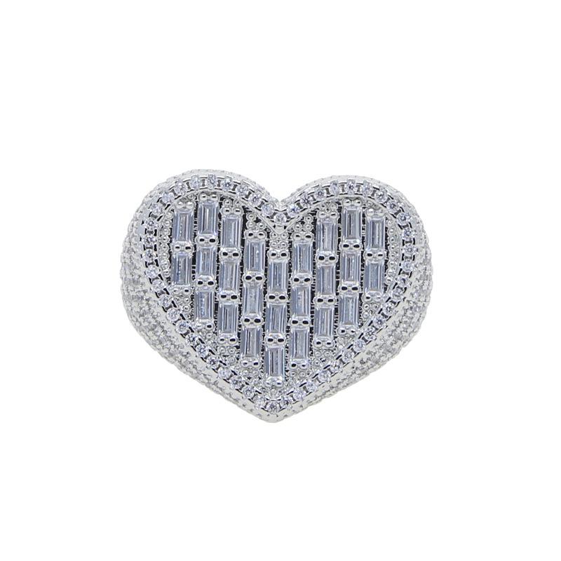Unisex Exaggerated Full Diamond Heart Ring with Zircon - Trendy Hip Hop Style